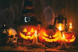 jack o lanterns and candles spooky